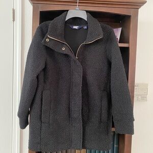 Lands' End Black Teddy Jacket Plush Warmth Style